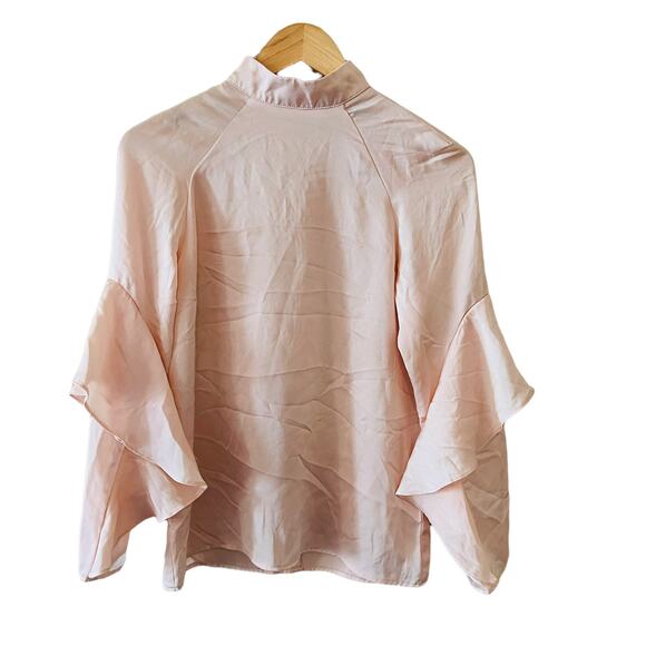 Slate & Willow Blush Ruffle Sleeves Mock Neck Top Size Small - Picture 2 of 10